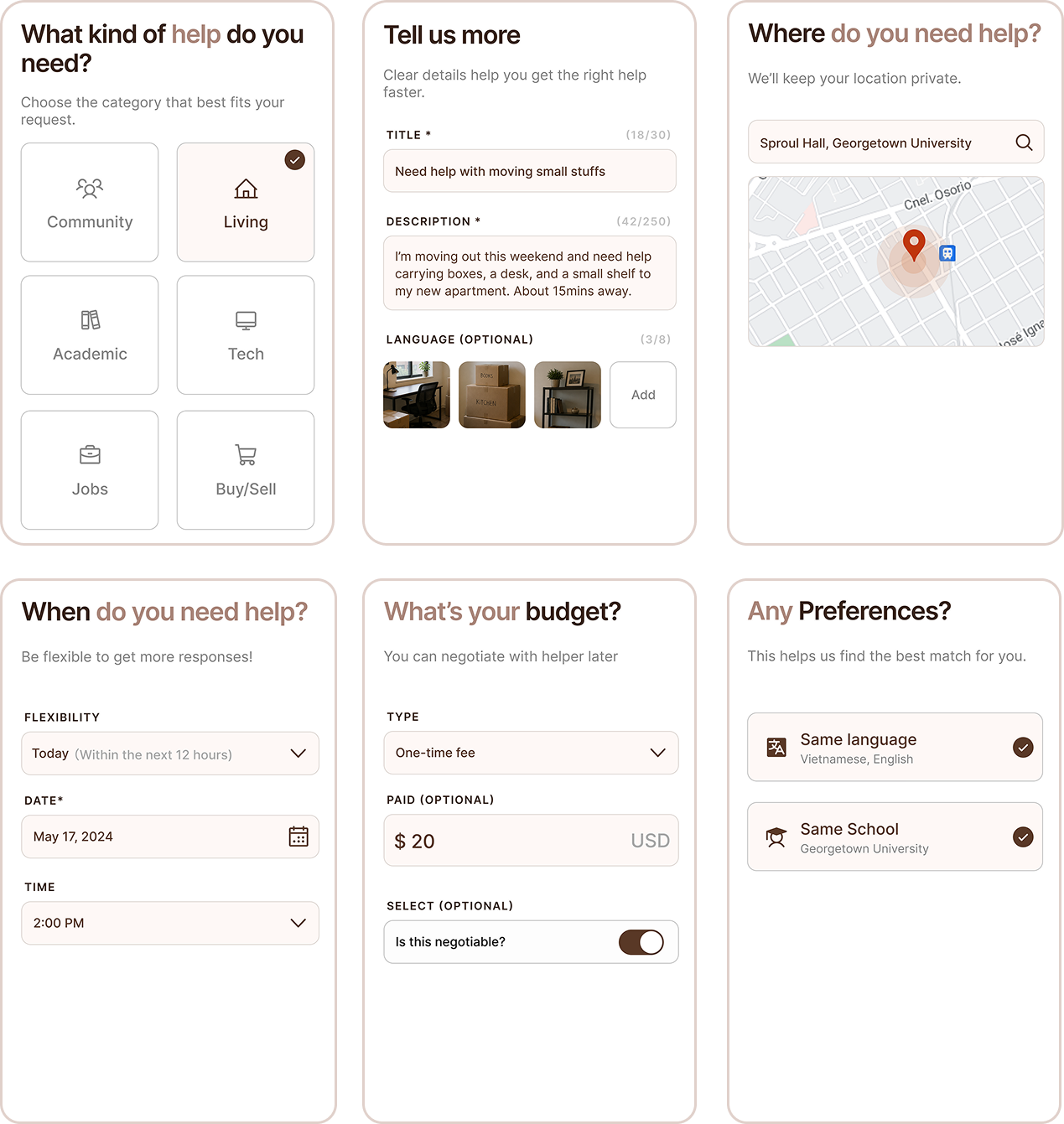 Kapabala new request mobile screens.